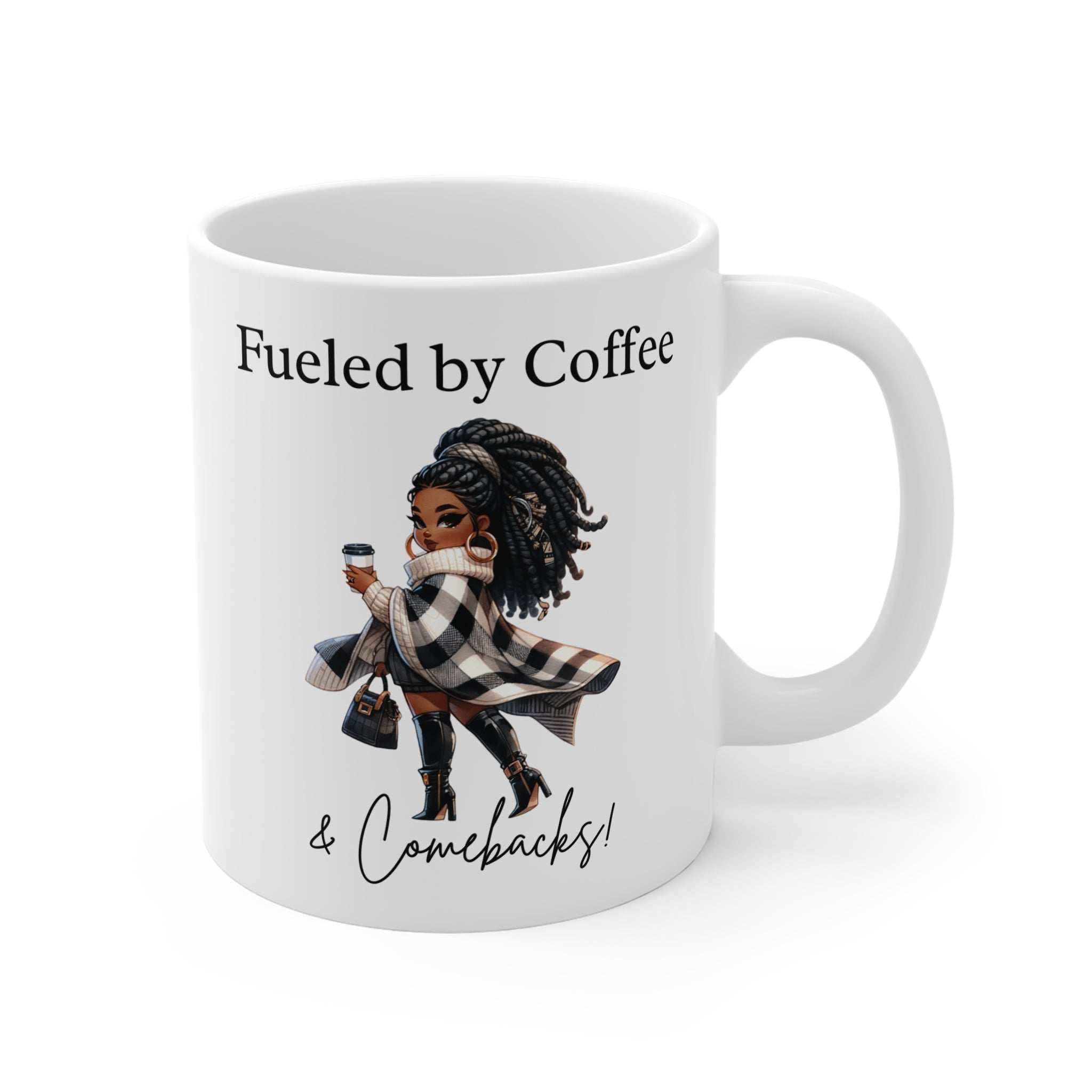 Fueled by Coffee & Comebacks Mug | Afro Puff Girl Coffee Cup