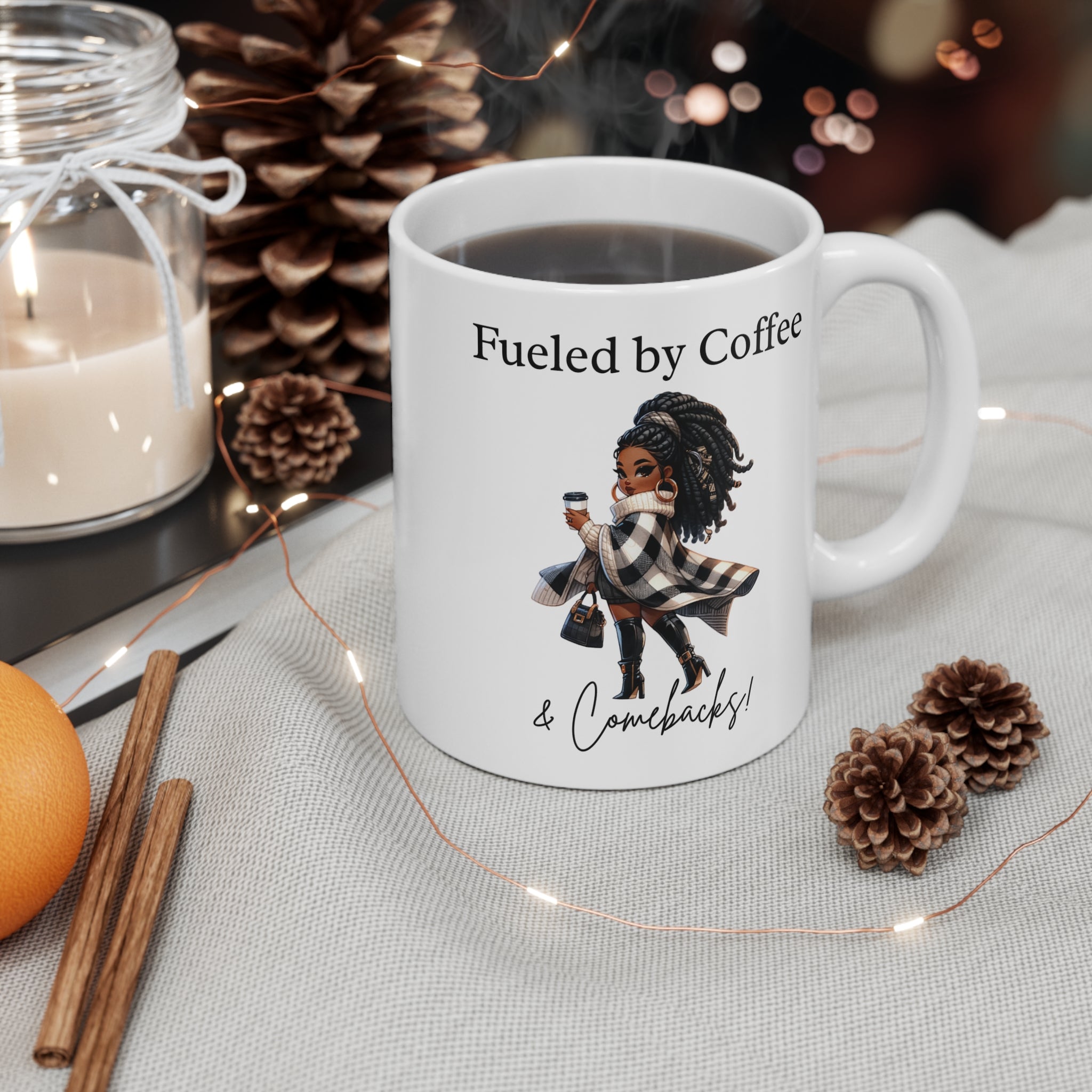 Fueled by Coffee & Comebacks Mug | Afro Puff Girl Coffee Cup