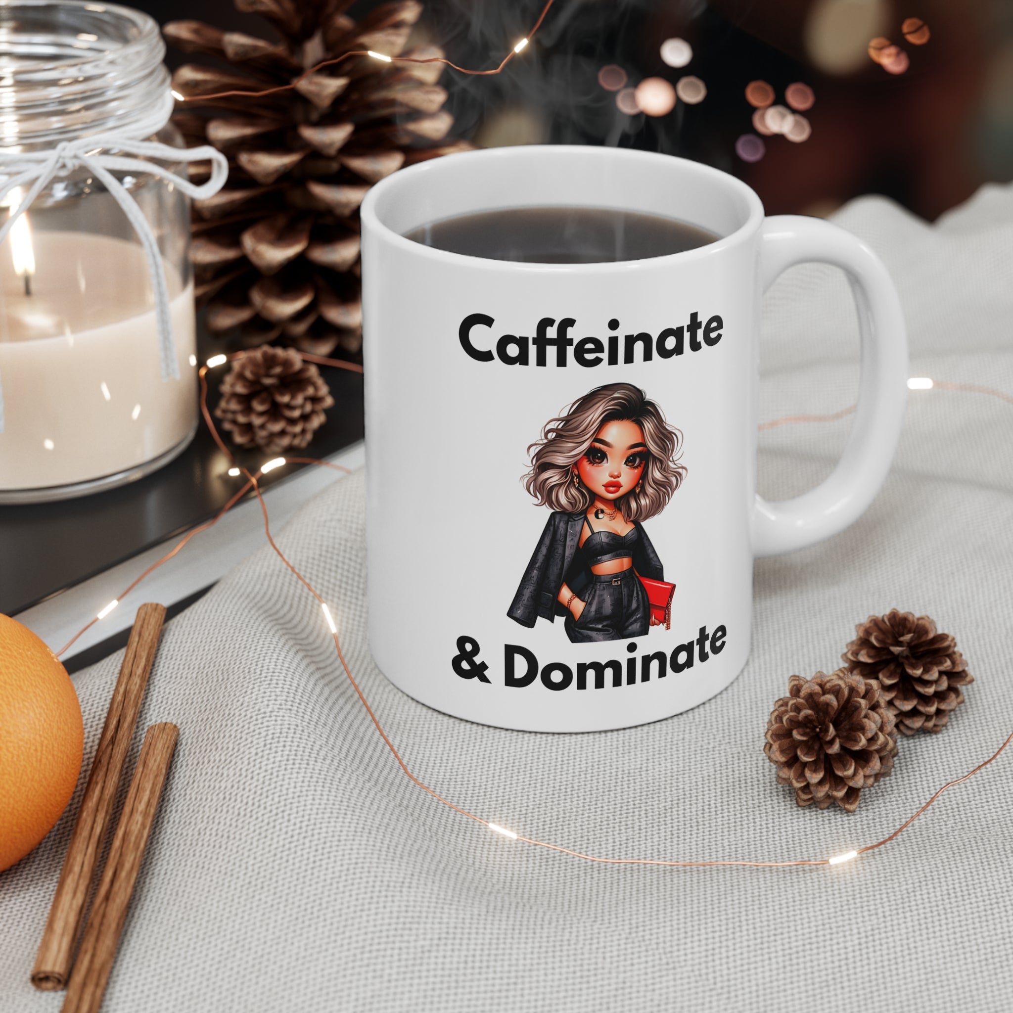 Caffeinate & Dominate Mug | Girl Boss Coffee Mug, Sassy Office Ceramic Cup